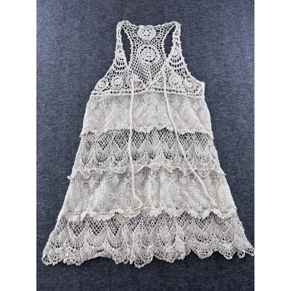 Dasayo Crochet Lace Tiered Cover Up Dress Cream Boho Festival One Size